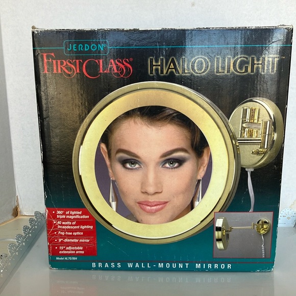 Jerdon Accessories - NWT JERDON Halo Light Brass Wall Mount Lighted Mirror, Model HL7G/884